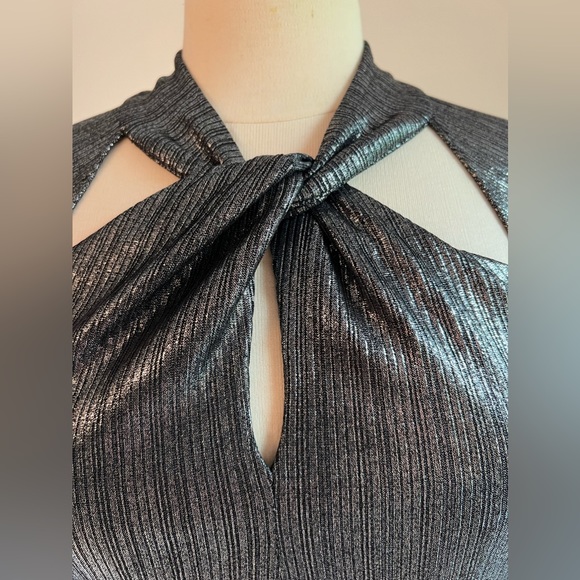 Michael Kors Stretch Metallic Flatter Sleeves Neck Details Dress - Picture 5 of 13